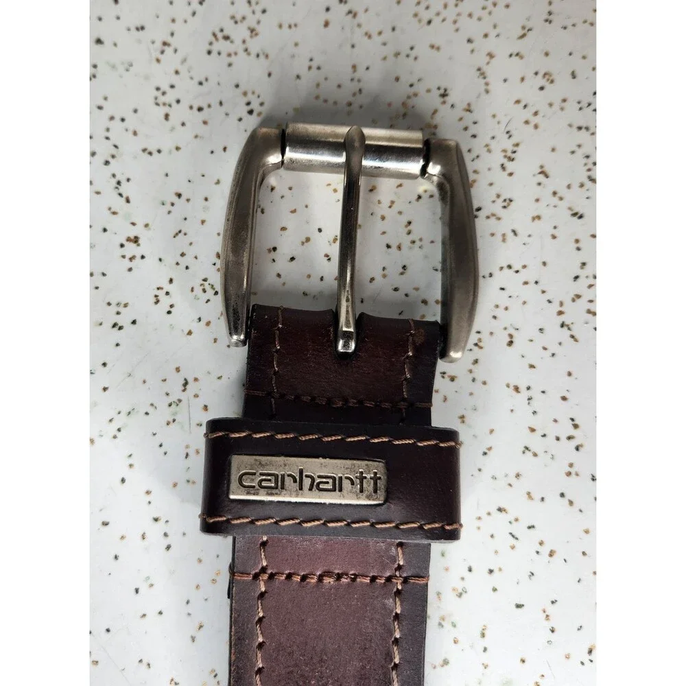 Carhartt Men’s Genuine Cowhide Belt Dark Brown w/Silver Buckle Size 42” WB5561-M